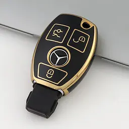 Чохол ключа Mercedes-Benz чорний+золота окантовка (3 кнопки) TPU - мініатюра 4