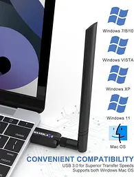 USB-адаптер Maxesla Wi-Fi для ПК, високошвидкісний USB-адаптер Wi-Fi зі швидкістю 1200 Мбіт/с, 802.11ac - мініатюра 3