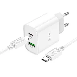 МЗП Hoco C80A Plus Rapido PD20W+QC3.0 (1USB-A/1C) + кабель Type-C to Type-C White - мініатюра 2