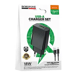 МЗП Borofone BAS72A Source QC3.0 (1USB-A) + кабель USB to MicroUSB Black - мініатюра 2