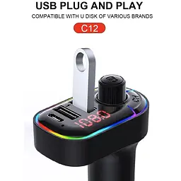 FM трансмітер модулятор Borofone C12 з Bluetooth 5.0 USB чорний - мініатюра 4