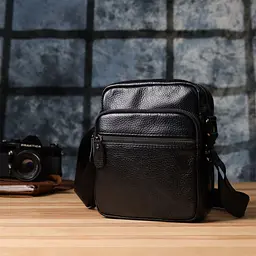 Чоловіча сумка на плече з натуральної шкіри Vintage 23020 чорна - мініатюра 9