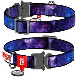 Нашийник для собак Waudog Nylon нейлоновий c QR паспортом малюнок NASA21 Розмір M