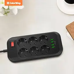 Мережевий фільтр , 6 розеток, 2 м, Black ColorWay teh0028198 - мініатюра 6