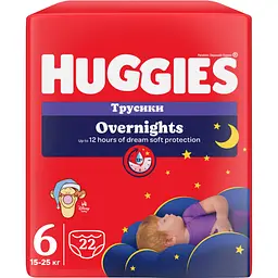 Підгузки-трусики Huggies Overnight 6 (15-25 кг) 88 шт. (4 п. x 22 шт.) - мініатюра 2