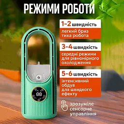 Маленький вентилятор з розпиленням води, настільний вентилятор від мережі з дисплеєм Зелений - мініатюра 4