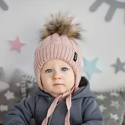 Дитяча шапка для новонароджених малюків тепла шапочка на флісі об'єм 40-42 см (2-4 місяці) Гудвін Talvi бордовий - мініатюра 2