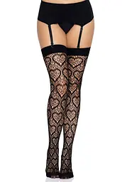Панчохи Leg Avenue Heart net thigh highs Black One size - мініатюра 4