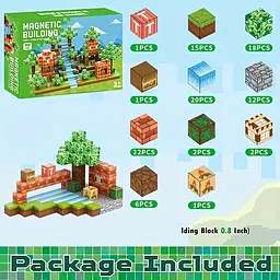 Магнітний конструктор Minecraft 100 шт + 3 фігурки по грі Майнкрафт ліс та водоспад Mk001006 - мініатюра 6