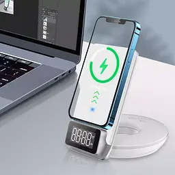 Бездротовий зарядний пристрій WiWU M11 4-in-1 Wireless Fast Charger with Time Clock and Backligh [73465] - мініатюра 4
