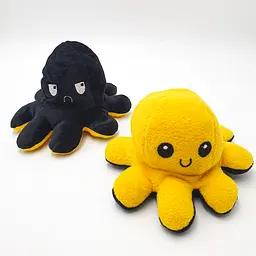 М'яка іграшка Восьминіг перевертень двосторонній веселий сумний Mood Octopus 20 см UKC чорно/жовтий