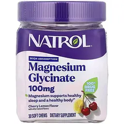 Дієтична добавка Natrol Magnesium Glycinate 100 мг 30 жувальних цукерок