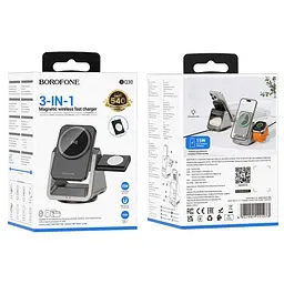 Безпровідний зарядний пристрій 3 IN1 BOROFONE BQ30 Wide magnetic 5W/7.5W/10W/15W сірий - мініатюра 6