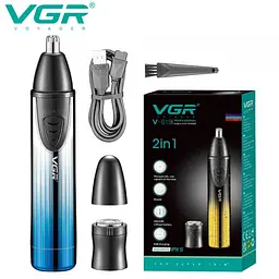 Тример 2 в 1 VGR V-619 Blue, 2 насадки, тример для носа, шейвер Синій