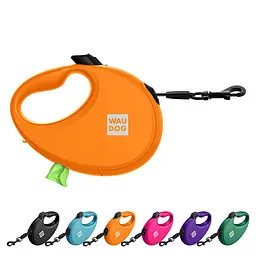 Повідець-рулетка для собак Waudog R-leash з контейнером для пакетів світловідбивна стрічка M до 20 кг 5м помаранчевий - мініатюра 2