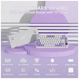 Клавіатура Attack Shark X85PRO RGB Wireless/Bluetooth/USB UA Lavender (X85PROL_AS) - мініатюра 2