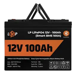 Акумулятор LP LiFePO4 12V (12,8V) - 100 Ah (1280Wh) (Smart BMS 100А) з BT пластик для ДБЖ - мініатюра 2