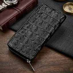 Гаманець-клатч з натуральної шкіри крокодила чорний CROCODILE LEATHER 18012 - мініатюра 6