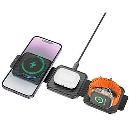Бездротова зарядка Qi 3в1 HOCO CQ4 Flash folding QI 15W Max для iPhone + iWatch + Airpods чорний