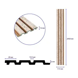 Рейка декоративна Sticker Wall PS 2900х115х12мм Бежевий меланж із золотими вкрапленнями SW-00001742 - мініатюра 3