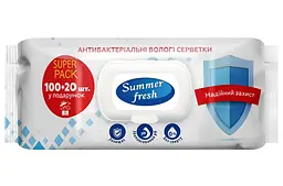 Вологі серветки антібактеріальні Summer Fresh Антібактеріальні 120 шт. Серветки для рук та поверхонь