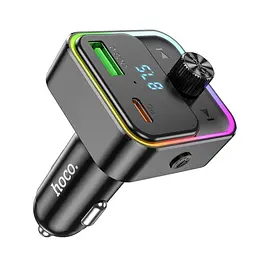 Автомобільний зарядний пристрій Hoco E81 USB/ Type-C PD QC 30W c дисплеєм з FM-модулятором чорне