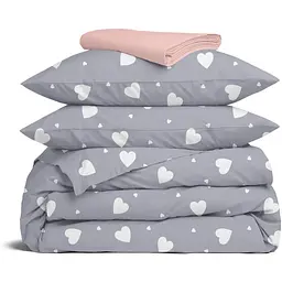 Комплект постільної білизни Cosas Calm hearts CS4 Сімейний графіт (CalmHearts_El180x30-40Rose_160x2)