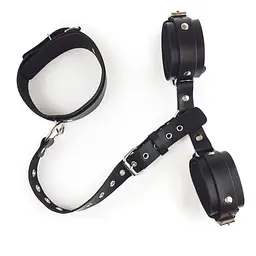 Фіксатори для шиї та рук Art of Sex - Bondage Set з натуральної шкіри, колір чорний - мініатюра 3