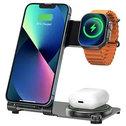 БЗП WIWU Wi-W005 3 in 1 wireless charger Black - мініатюра 3