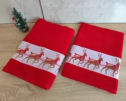 Набір новорічних рушників Gulcan 50x90+70х140 Merry Christmas Deer Red - мініатюра 3