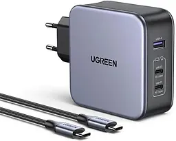 Зарядний комплект блок і кабель 3 порти USB (2хUSB-C+USB-A) Ugreen CD289 140W Gan (90549) - мініатюра 5