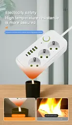 Мережевий фільтр живлення UA Power Socket F09U 3 розетки +4USB +Type-C Port 2m, мережевий подовжувач розеток - мініатюра 5
