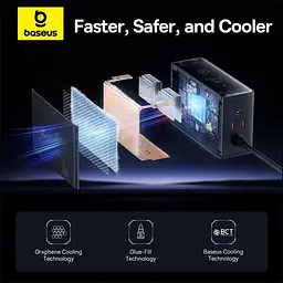 Зарядний пристрій Baseus Digital GaN Intelligent Desktop Fast Charger 240W (3xType+C+USB+DC) (With Cable DC to DC black (P10163901113-00) - мініатюра 12