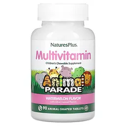 Мультивітаміни та мінерали для дітей, Animal Parade Multivitamin, NaturesPlus, смак кавуна, 90 жуватий Nature's Plus vit0001856