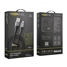 Кабель для заряджання та обміну даними Yoki YK-SO15 SOLID Series USB/MicroUSB 60W 3A/20V 1.2 м Чорний - мініатюра 2