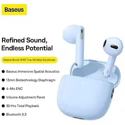 Бездротові навушники Baseus Bowie WX5 блакитні A00051000313-00 - мініатюра 5