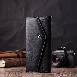 Шкіряний жіночий гаманець з геометричним клапаном ST Leather 22546 чорний - мініатюра 8