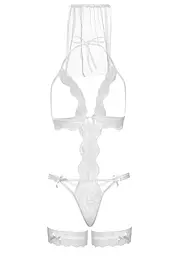 Костюм нареченої Leg Avenue G-string teddy, veil & garter One size White, з відкритими грудьми - мініатюра 4
