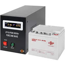 Комплект резервного живлення для котла LogicPower ДБЖ + гелева батарея UPS B500 + АКБ LPM-GL 40 Ah
