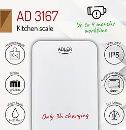 Кухонні ваги на USB Adler AD 3167w max 10 кг - мініатюра 2