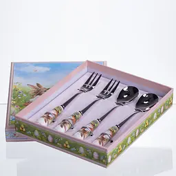 Набір столових приборів Yiwu Rabbit Family HP-7323-12 десертний на 2 особи, 4 предмети, порцелянові ручки - мініатюра 3