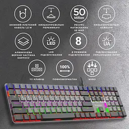 Клавіатура GamePro Red Swich Low Profile USB Dark Gray дротова (MK145R) - мініатюра 13