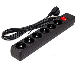 Мережевий фільтр GTL E06K, 6 розеток, 5 м, Black, 10А, до 2.3 кВт, виключатель, заземление, 3x0.75 мм² (GTL-XH-E06K-5B)