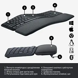 Клавіатура Logitech K860 ERGO Graphite (920-010108) - мініатюра 6