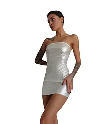 Мінісукня D&A, M, white, nylon-lycra відкриті плечі з блискавкою на всю довжину - мініатюра 2