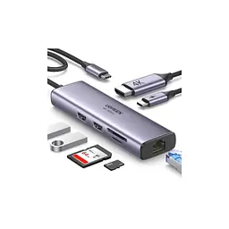 Концентратор Ugreen USB-C 6-in-1 2xUSB-A + 1xUSB-C PD100W + DisplayPort 4K60Hz + 1xRJ45 1000Mbps black (75643) - мініатюра 4