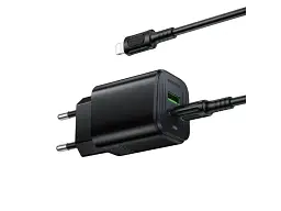 Мережевий зарядний пристрій Borofone BAS83A Star 20 W + Type-C to Lightning cable Black (6941991126789) - мініатюра 2