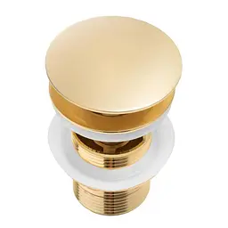 Донний клапан для умивальника Yoka click-clack L.gold з переливом BK.POP-14-ZP-GLD, Золотий - мініатюра 3