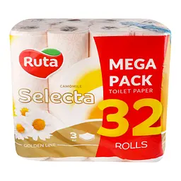 Туалетний папір Ruta Selecta Ромашка, тришаровий, 32 рулони, білий - мініатюра 6