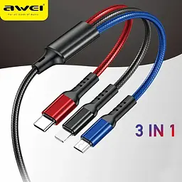 Шнур для заряджання телефону кабель lightning micro usb type c для заряджання Awei CL-971 - мініатюра 2